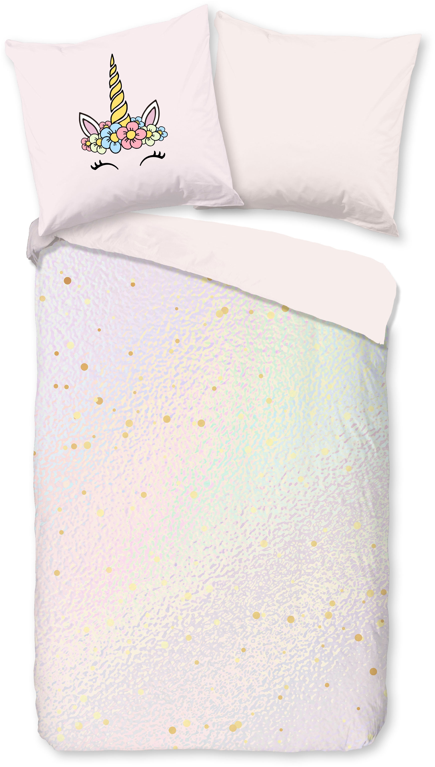 PURE luxury collection Kinderbettwäsche »Mandy« 2 Stk. tlg. Mikrofaser, 135x200, pflegeleicht, Wende, Mädchen, Einhorn, Regenbogen