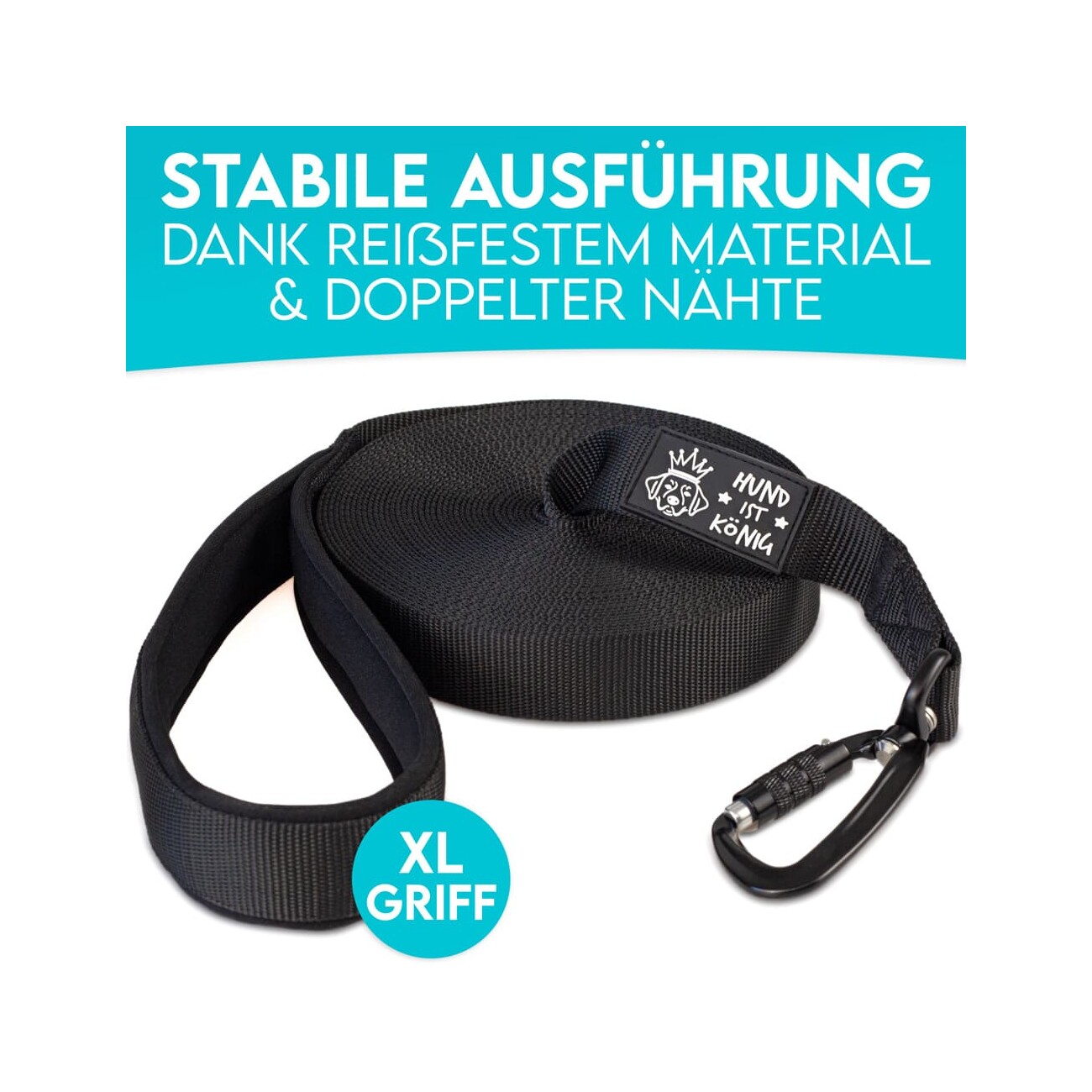 HUND IST KÖNIG ® Hunde Schleppleine mit Sicherheitskarabiner & gepolsterter Handschlaufe 5 m