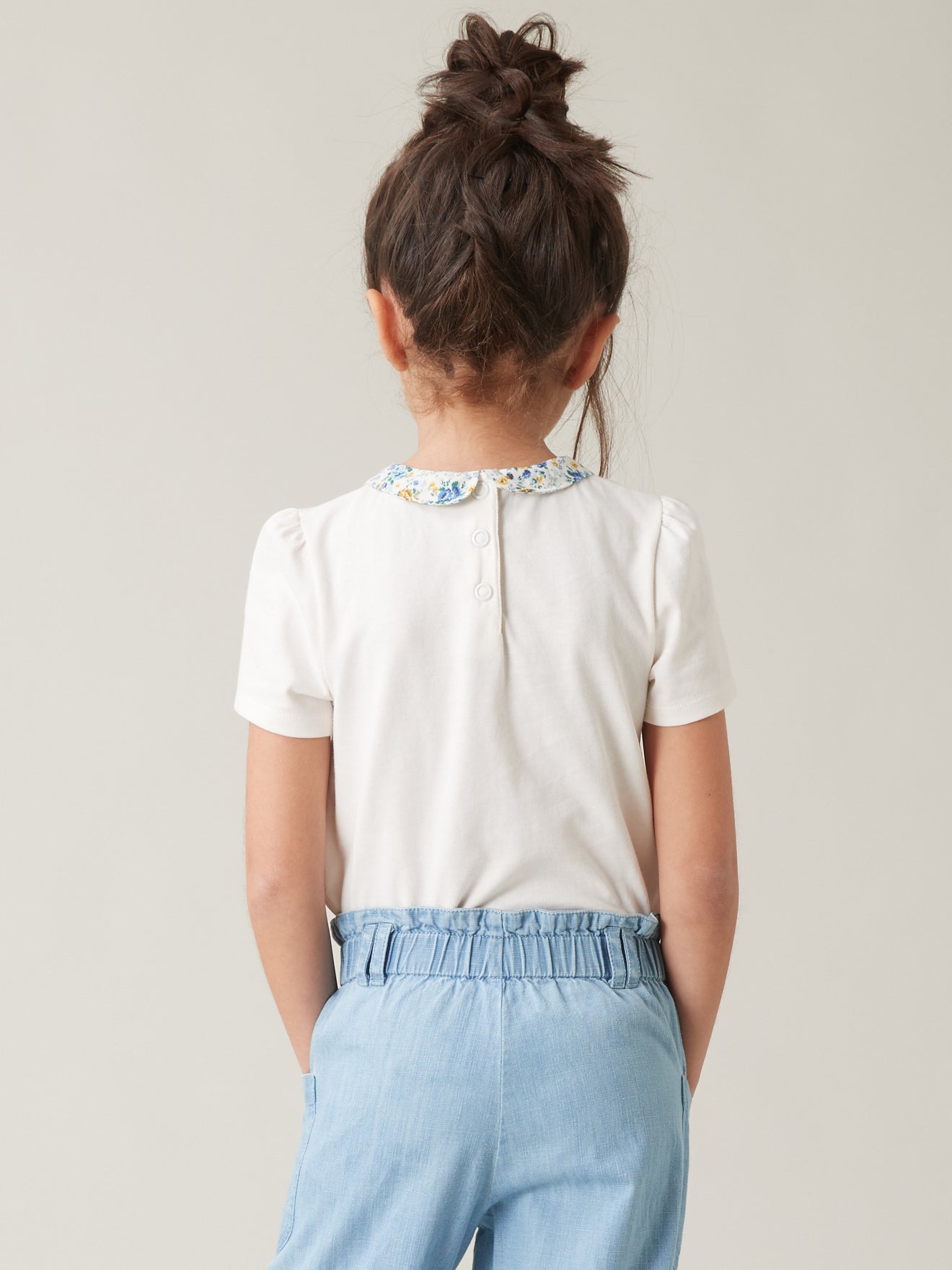 T-shirt Fille col en tissu Liberty - Coton bio