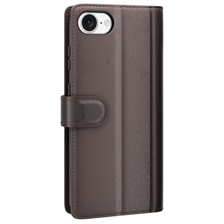 iPhone 16e Echtleder Tasche Flip Cover mit Kartenfächer - Braun