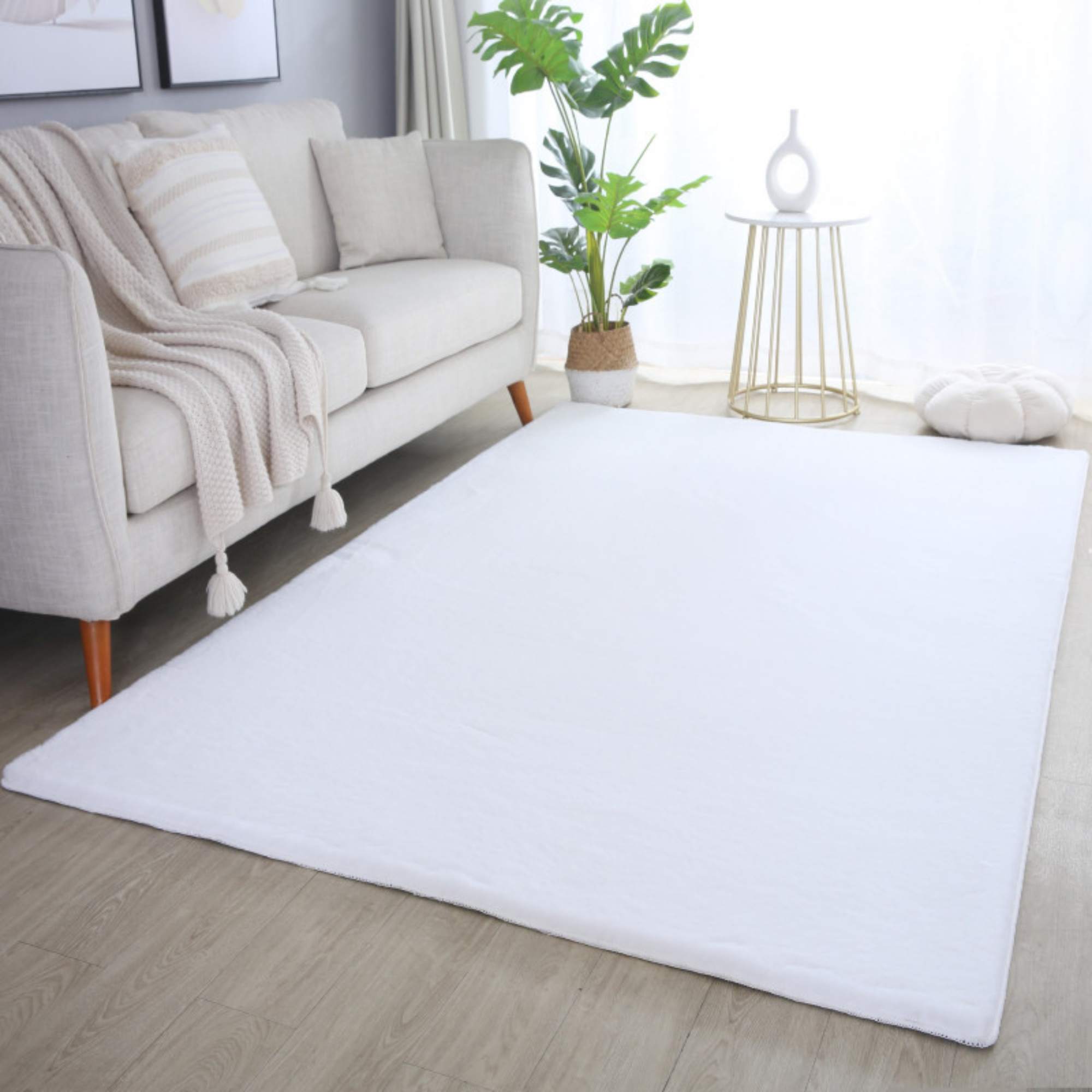 Weicher Hochflor Teppich Wohnzimmer Einfarbig, Felloptik, Flauschig, Rutschfest,