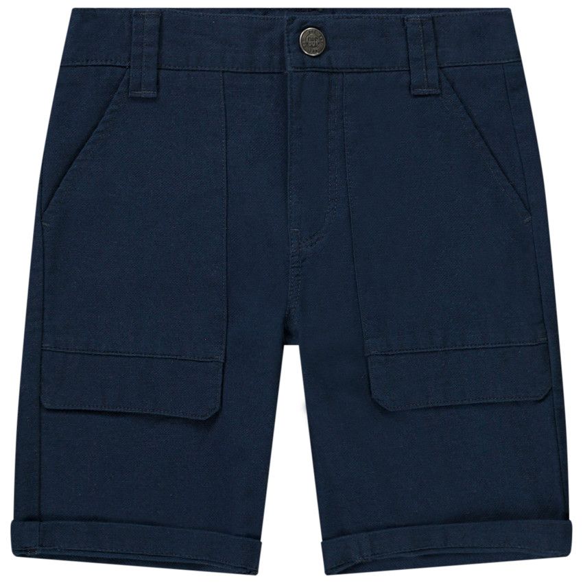 Bermuda en coton uni avec empiècements volets pour garçon - Bleu marine