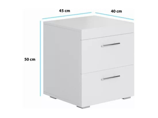 Lot 2 Tables de chevet pour Chambre à coucher en Blanc avec 45x40x50cm Ciro