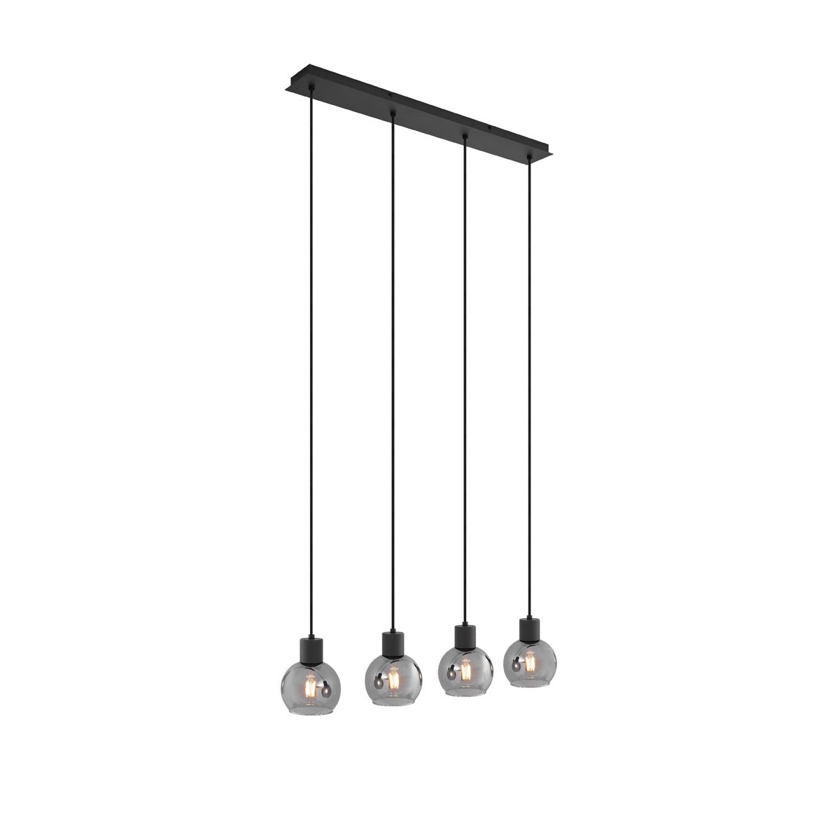Art Deco hanglamp zwart met smoke glas langwerpig 4-lichts - Vidro