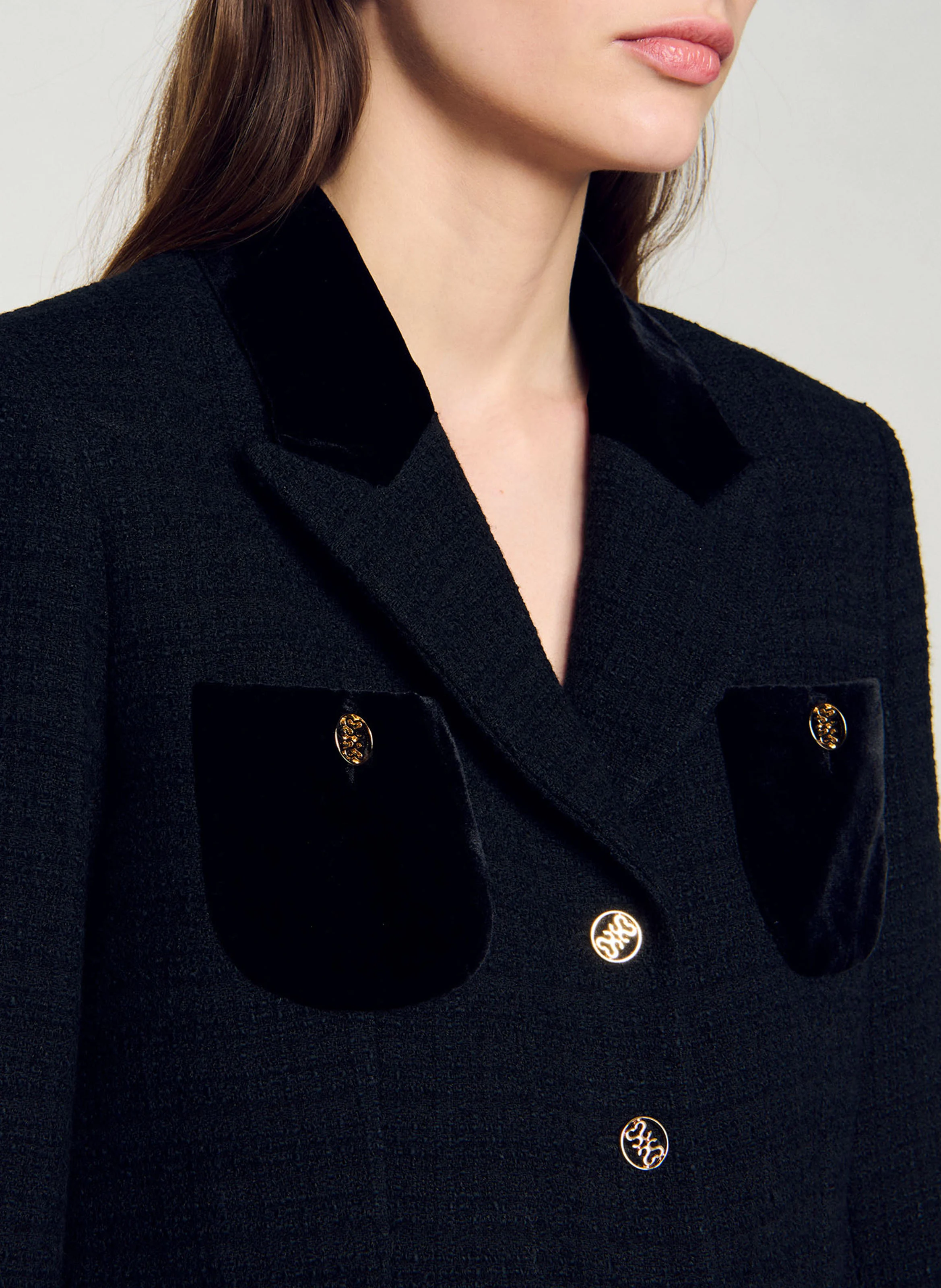 Veste courte col tailleur en coton mélangé | Noir