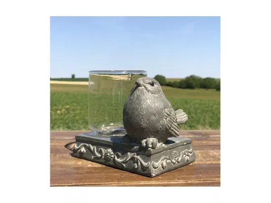 Bougeoir oiseau en résine anthracite et verre 12 x 8 x 10 cm