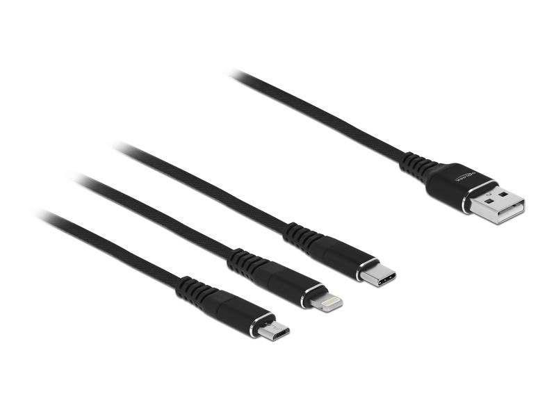 Delock USB-Ladekabel USB A - Lightning/Micro-USB B/USB C 1 USB Ladekabel 3 in 1 für Lightning / Micro USB / USB Type-C 1 m schwarz