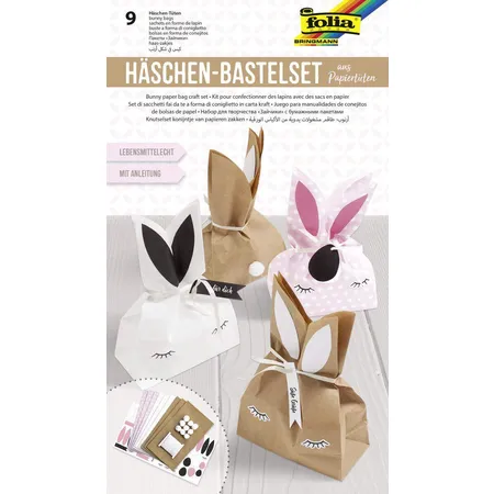Folia Bastelset Häschen aus Papiertüten, zur Gestaltung von 9 Häschen, mit Anleitung