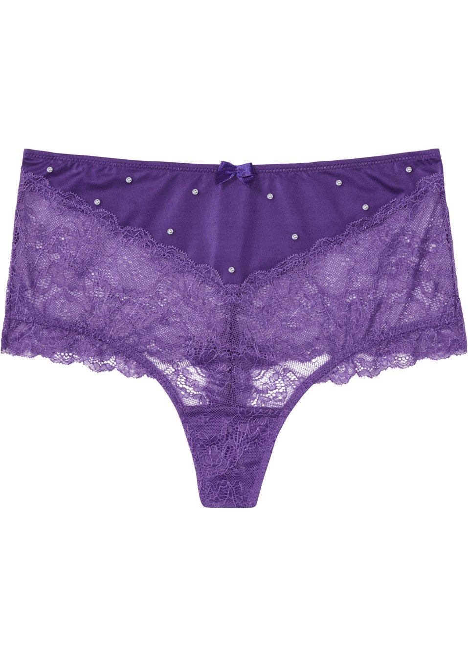 String taille haute avec pierres brillantes et échancrure haute