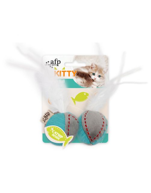 All For Paws Speeltje Bal Met Veren - Kattenspeelgoed - 16x5x4.5 cm Assorti