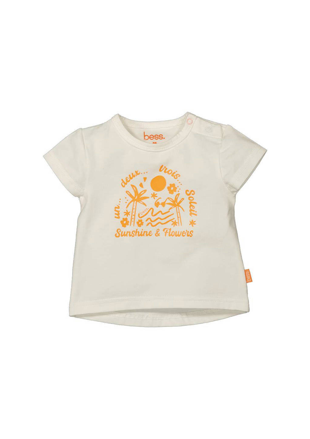 BESS baby T-shirt met tekst wit/oranje
