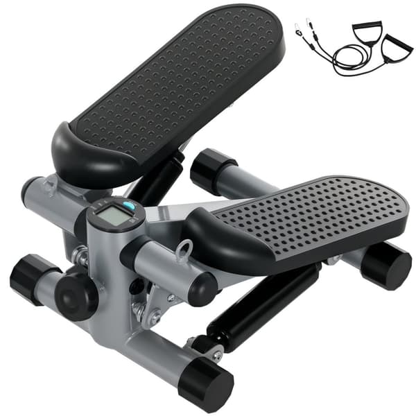 2 i 1 mini stepper for hjemmet med krafttau, opp-ned sving-stepper med LCD-skjerm, stepper hjemmetrener opptil 100 kg for bein-/armtrening, hjemmekont
