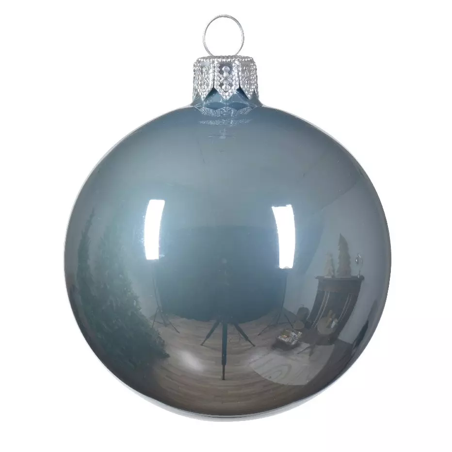 Lot de 4 boules de Noël en verre (D100 mm) Arctique brillantes Bleu vaporeux