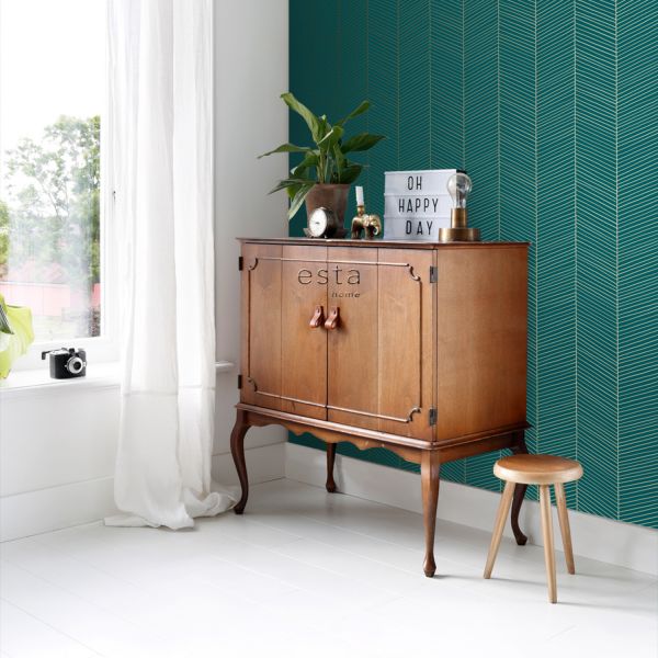 Estahome Visgraat Motief Behang I - 0,53 x 10,05 m - Donkerblauw