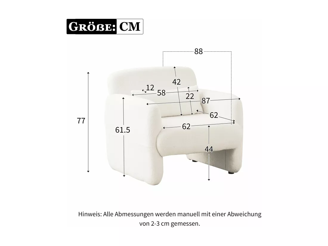 Arturesthome fauteuil célibataire décontracté, blanc, une pièce,d88cm×h778cm