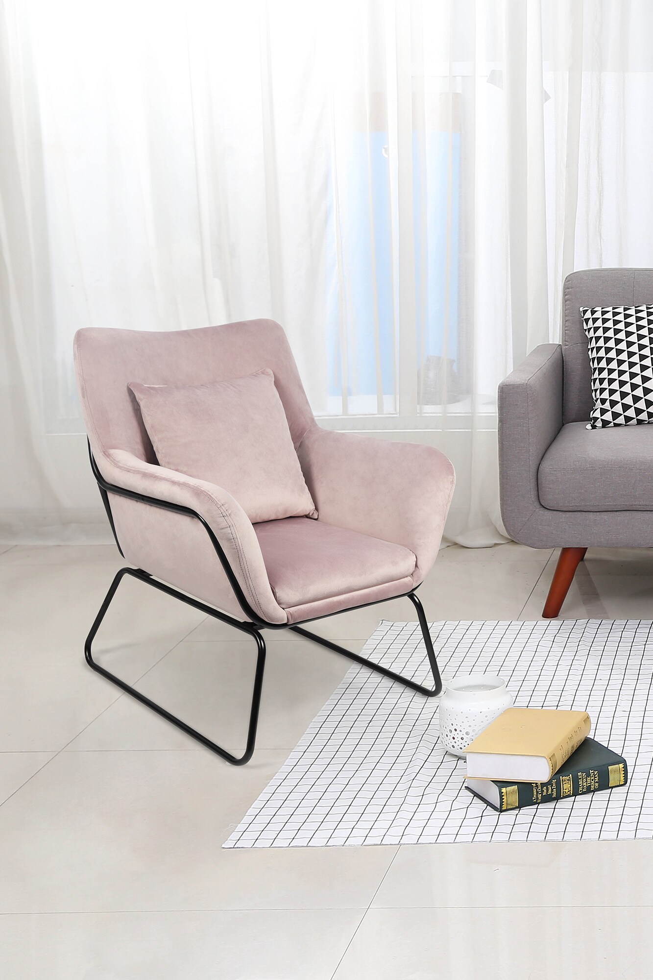 Relaxsessel Samtbezug Rose Sessel Polstersessel Ohrensessel Loungesessel
