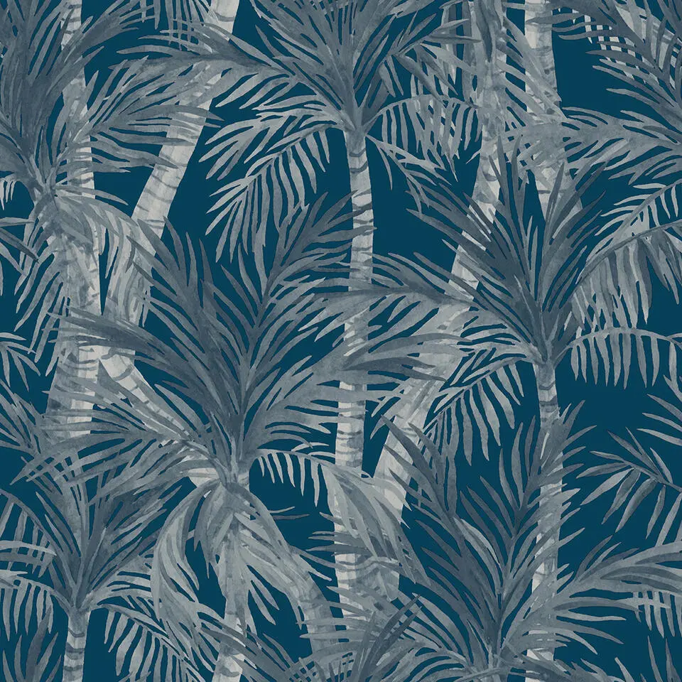Dutch Wallcoverings - Eden palmbomen blauw/grijs - 0,53x10,05m