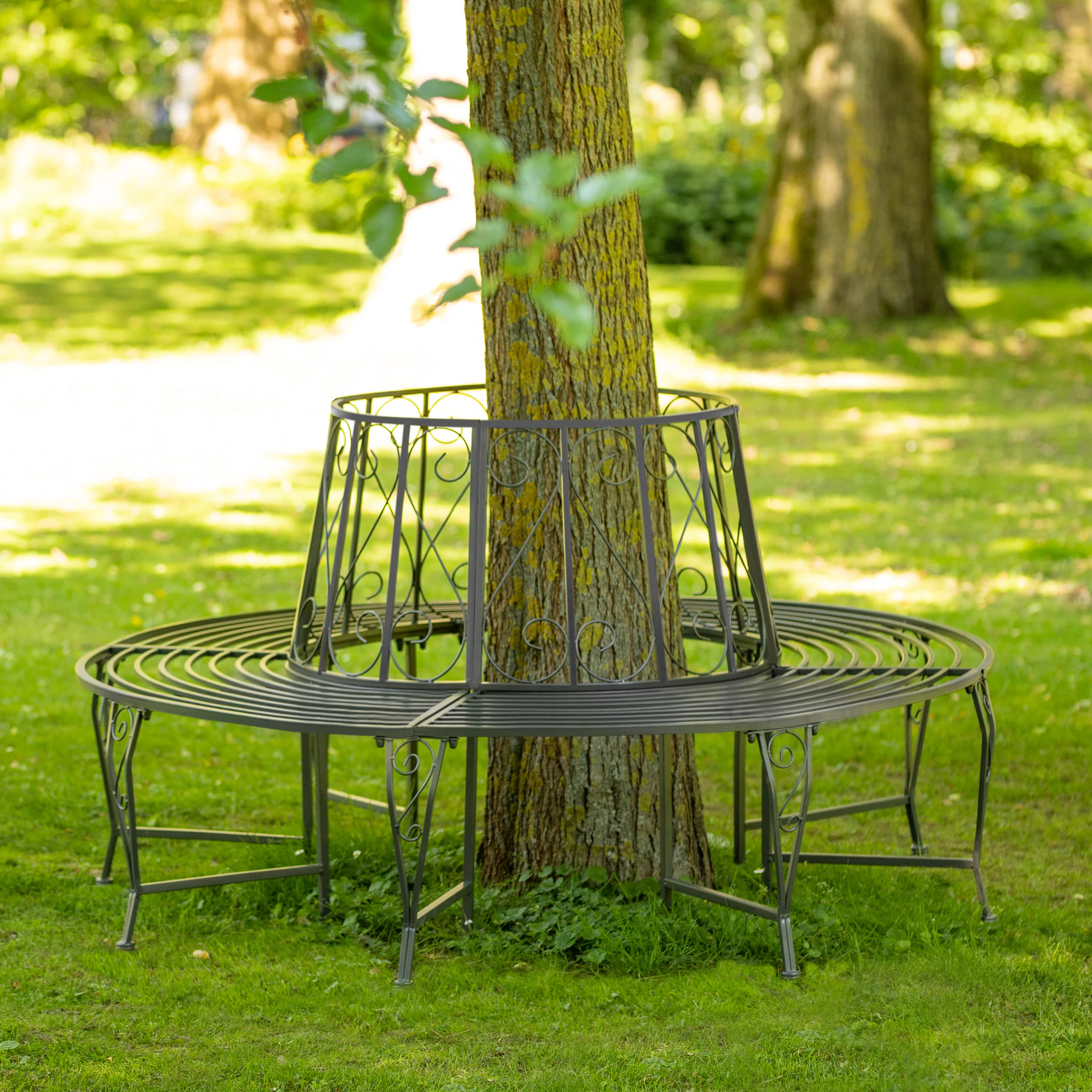 tectake® Baumbank, im Antik-Stil, 360°, für mehrere Personen, wetterfest, 164 x 164 x 89 cm