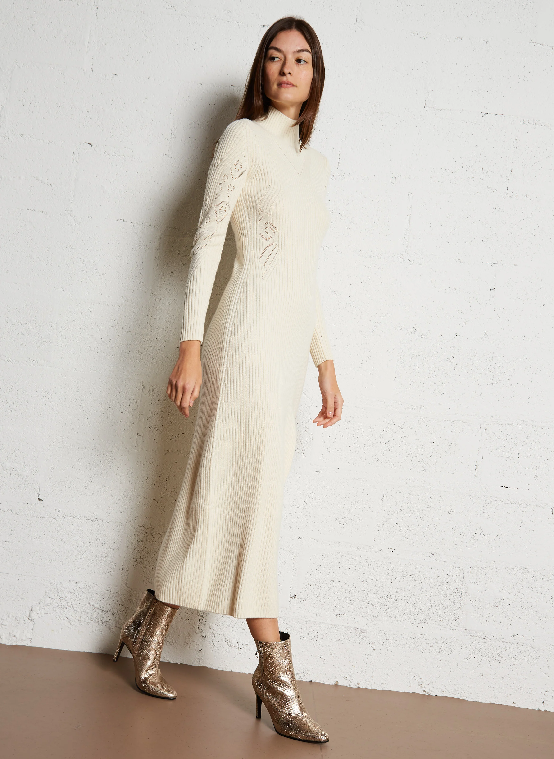 ARMIA - Robe longue col montant en laine mélangée | Beige