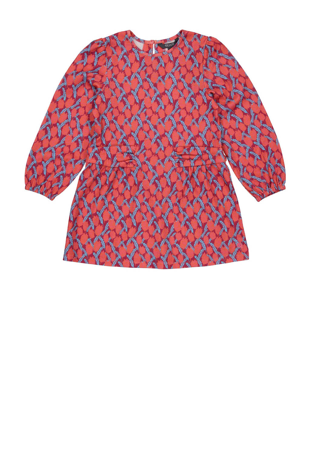Quapi jurk DANAE met all over print en ceintuur lichtblauw/rood