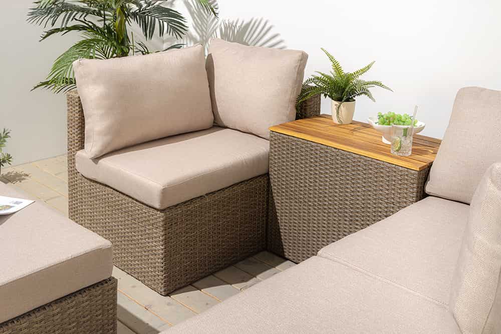 Outdoor Garten XXL Lounge-Set MONACO MODULAR 230cm natur beige Sitzecke inkl. Kissen und Tisch