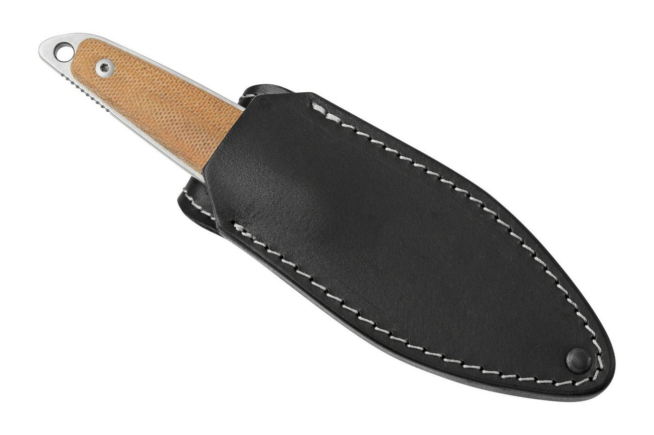 MKM Makro 2 Sheepfoot Stonewashed, Natural Canvas Micarta vaststaand mes, Jesper Voxnaes design