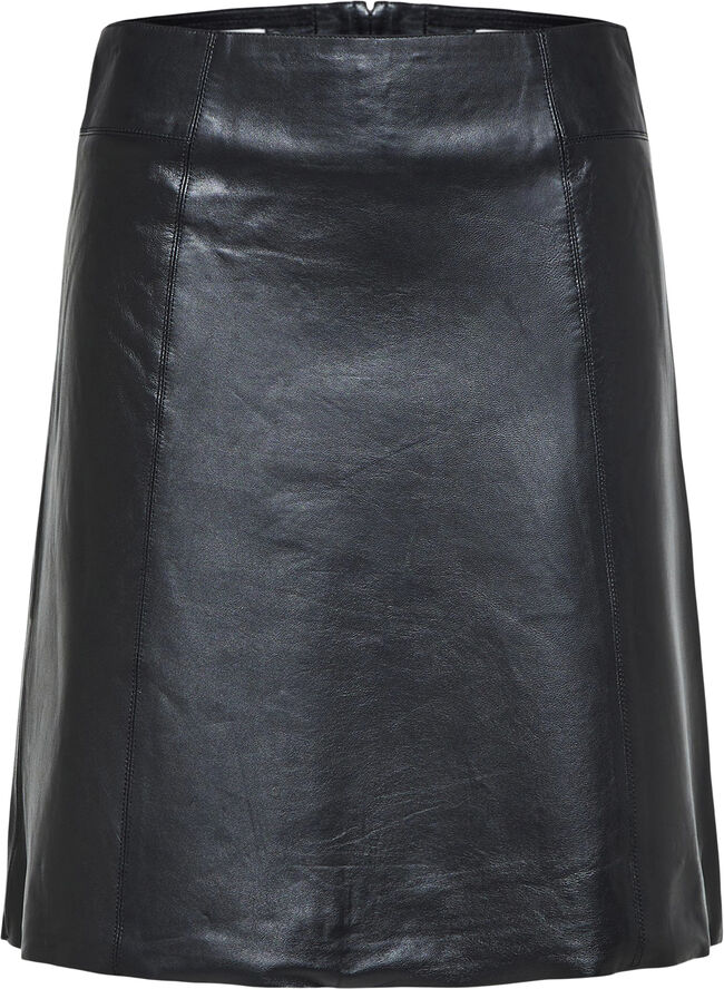 Selected Femme SLFNEW IBI MW LEATHER SKIRT B NOOS Sort