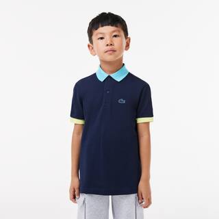 Polo color-block en piqué de coton Polos - Bleu - Lacoste - Garçon