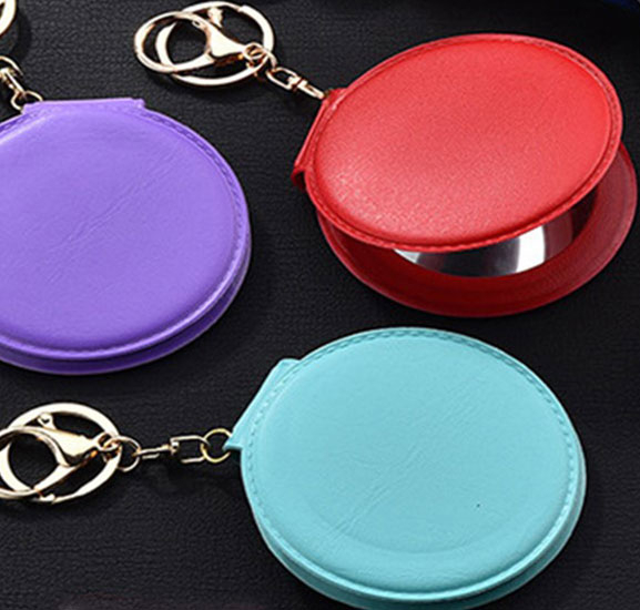 (Ø8cm) Makeup Taschen Schminkspiegel Doppelseitiger Reise Kosmetik Spiegel Schlüsselanhänger - Grau