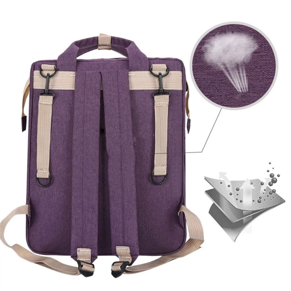 (47x36x12cm) 2in1 Baby Reise Rucksack Wickeltasche   Schlafbett - Grau / Beige