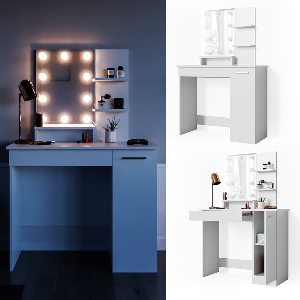 Vicco Schminktisch Julia Frisiertisch Kommode Frisierkommode Spiegel Weiß inklusive LED-Lichterkette