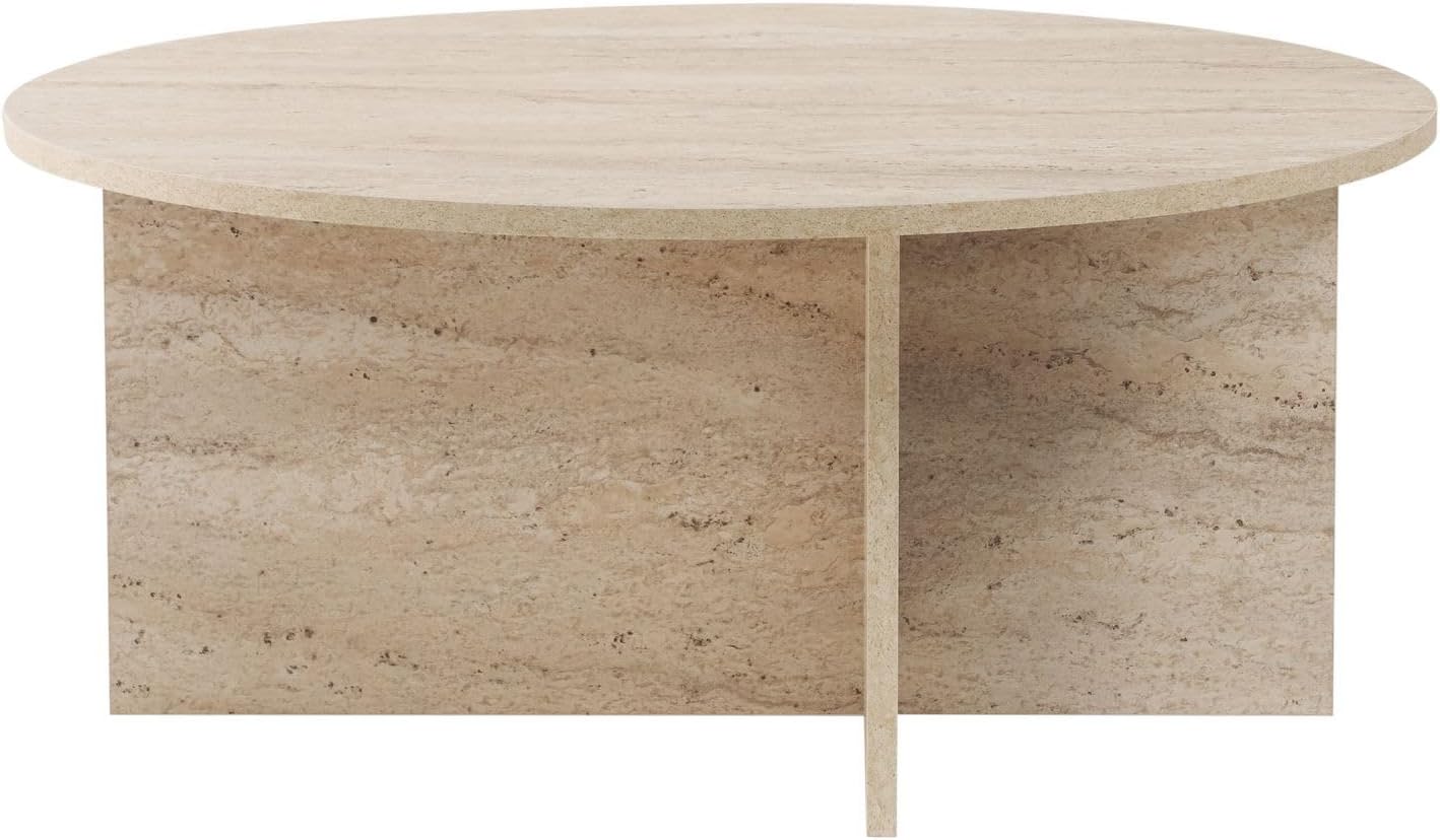 Stylish Coffee Table, Travertine Color, 90 x 40 x 90 cm | 100% Melamine Coated Particle Board, 18 mm Thick | Perfect for Modern Living Rooms & Spaces