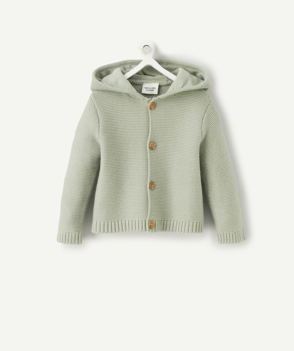 CARDIGAN À CAPUCHE BÉBÉ EN COTON BIOLOGIQUE VERT D'EAU