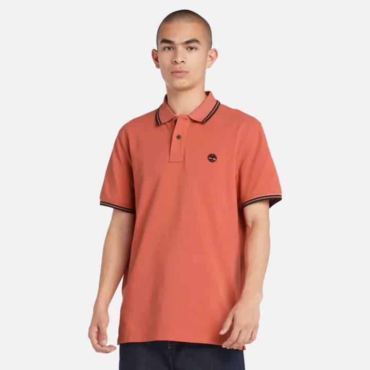 Polo à liseré en piqué pour homme en orange