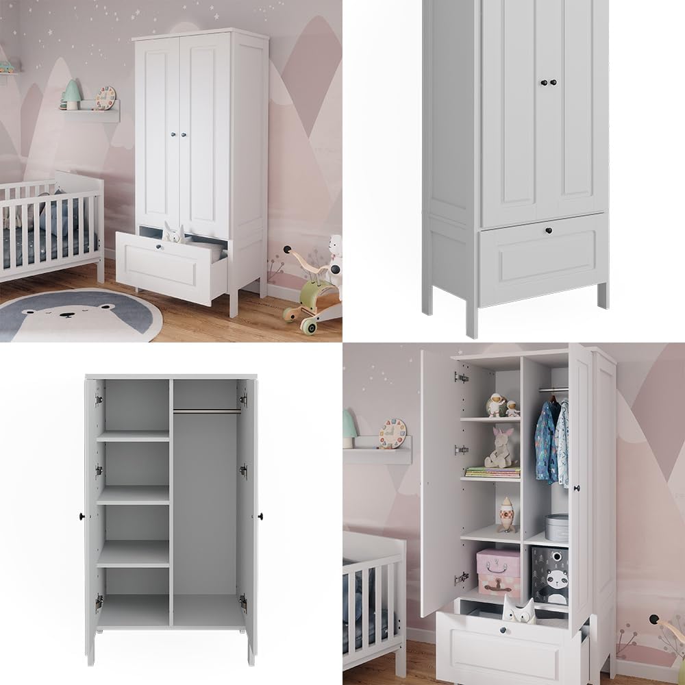 Kinderkleiderschrank Weiß Ajaton - 83x187x53 cm hergestellt aus Spanplatte - Kinderregal für Kinder und Teenager, für eine strukturierte und sichere Lagerung