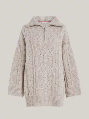 Suéter oversized Heritage com meio zíper e tricô trançado