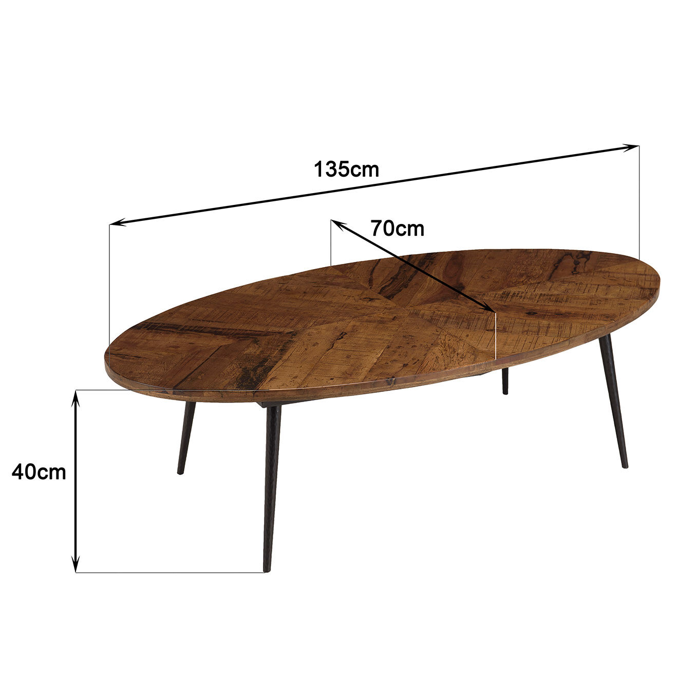 Macabane Table basse ovale plateau chevrons Kiara bois - 135x70x40 cm