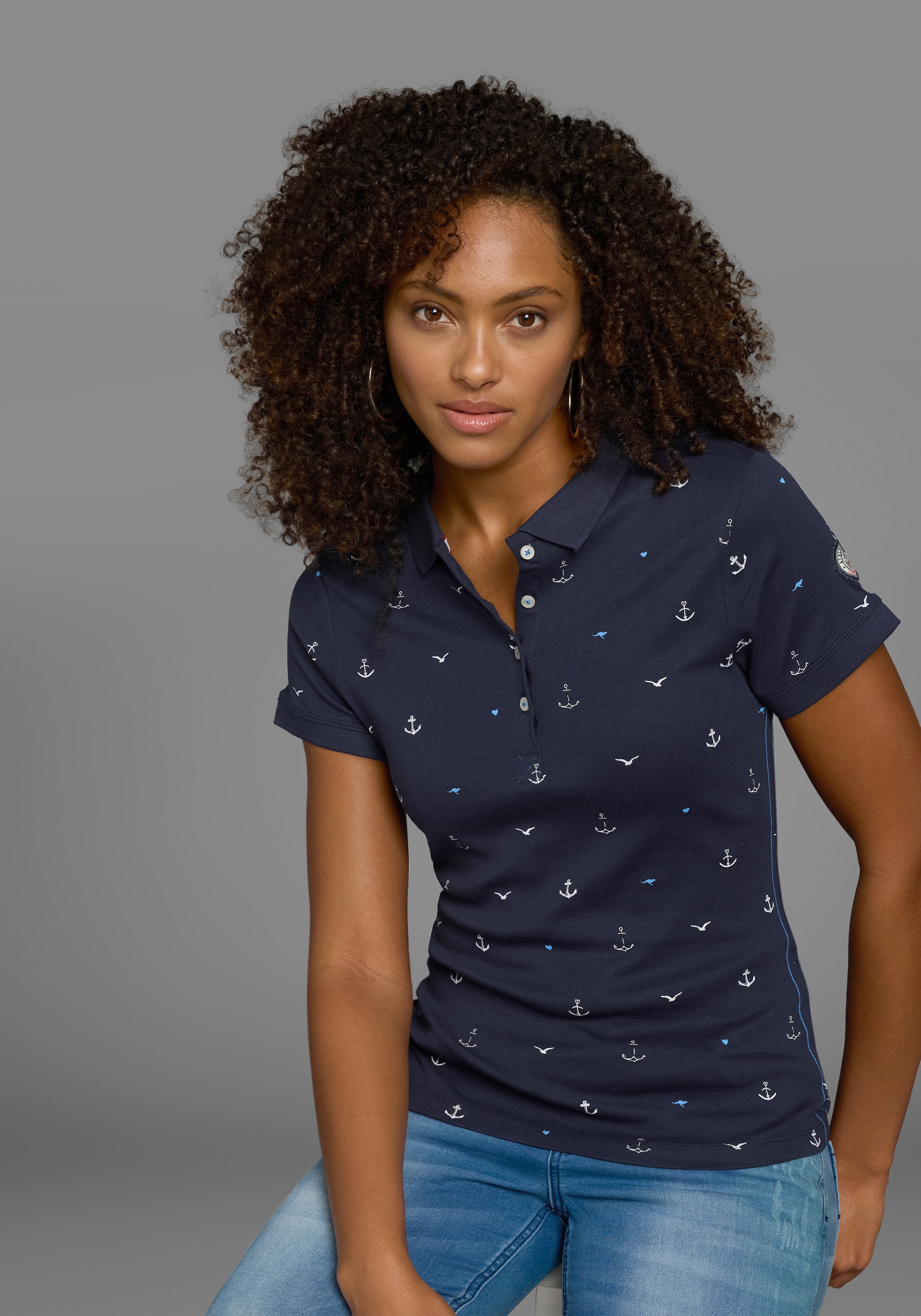KangaROOS Poloshirt , Kurzarm,  sehr figurbetont,  mit Allover-Druck,  aus 100% Baumwolle