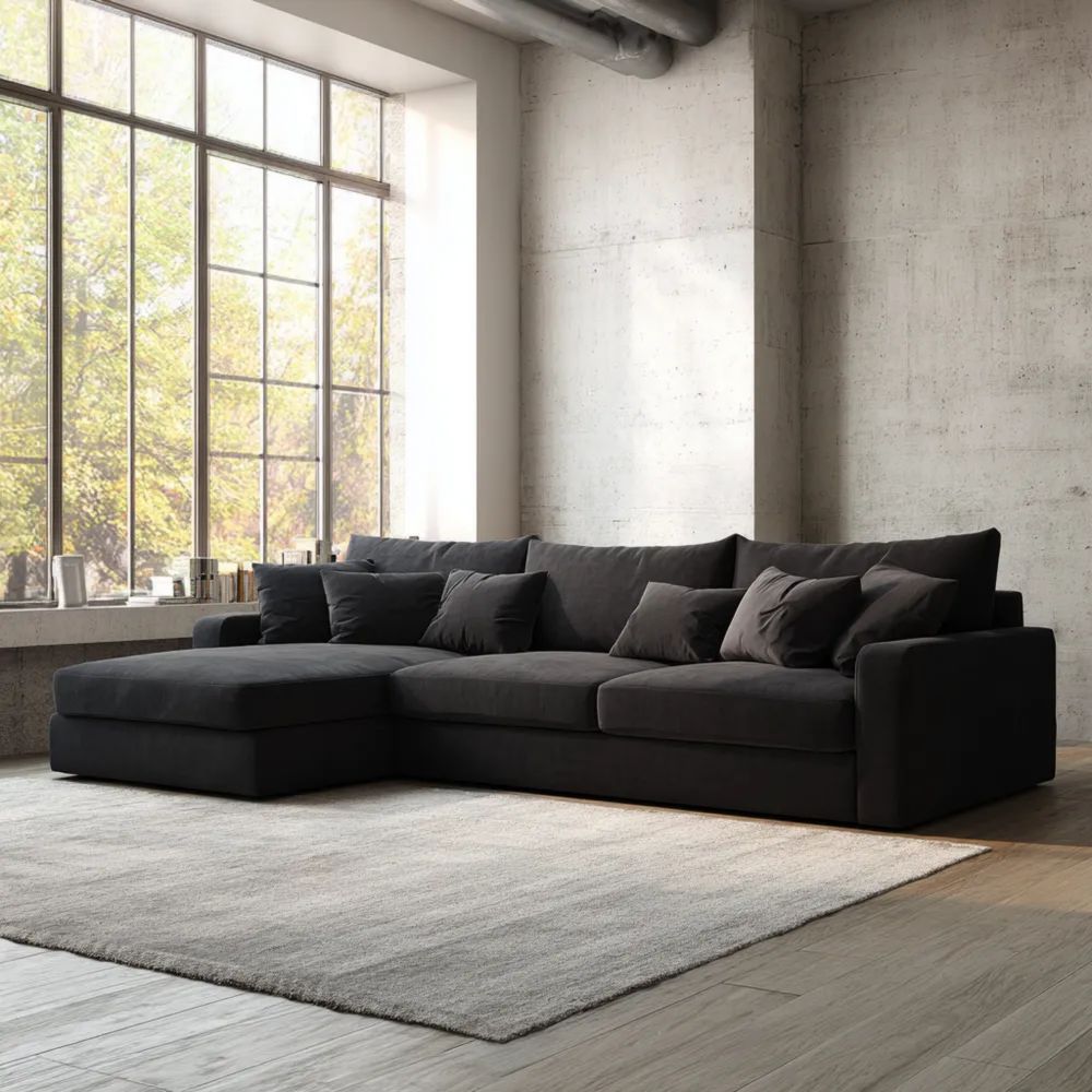 Modernes Ecksofa Stoff 300x200x90 cm – Dunkelgrau