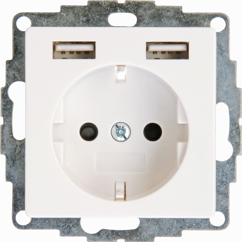 Kopp Athenis wandcontactdoos 1V RA KV 2x USB-A Glanzend wit*