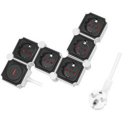 Bloc multiprises flexible, 5 prises, noir/blanc