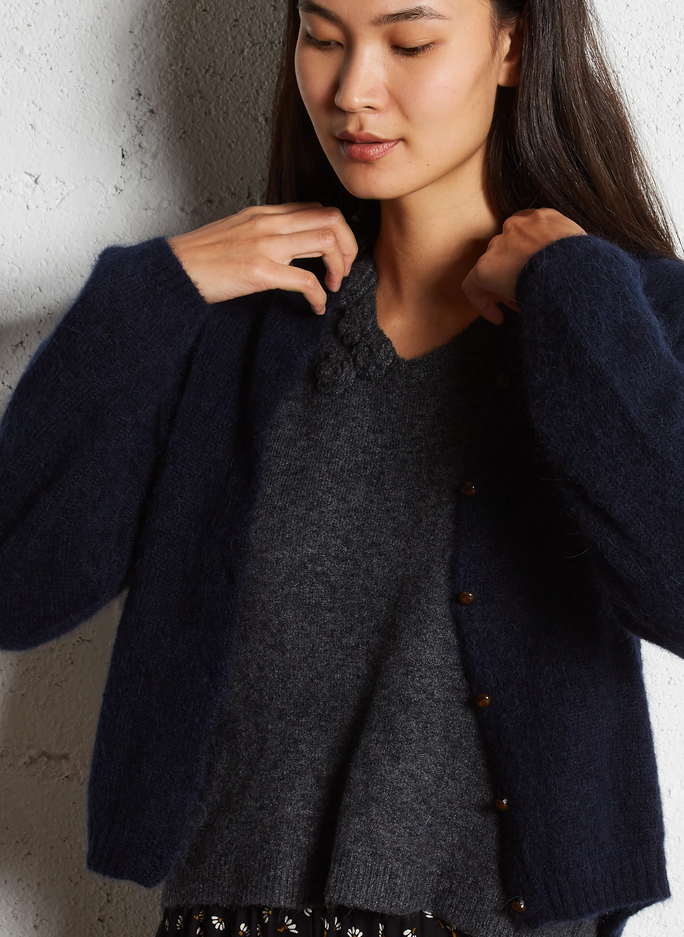 ANOUK - Gilet col classique droit en alpaga mélangé | Bleu