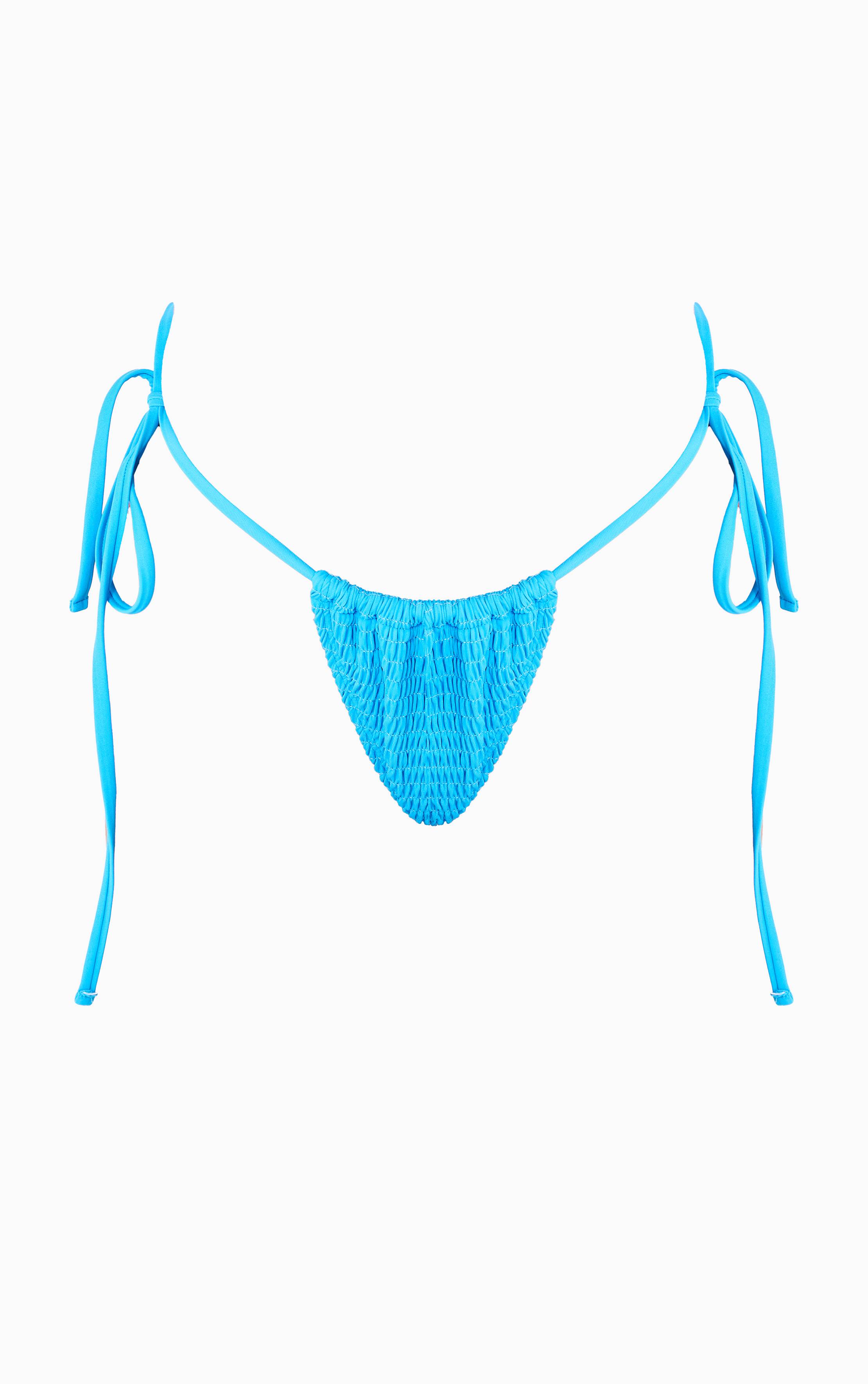 Bleu Bas De Bikini Froncé À Liens Latéraux