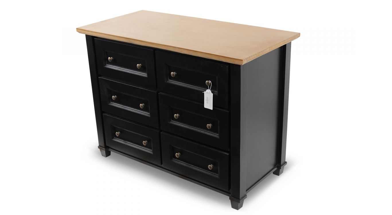 Commode 6 tiroirs bois noir 100x49x73.8cm - bois-mdf
