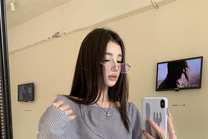 haruokiea - Blouse met lange mouwen, strepen en split aan de achterkant