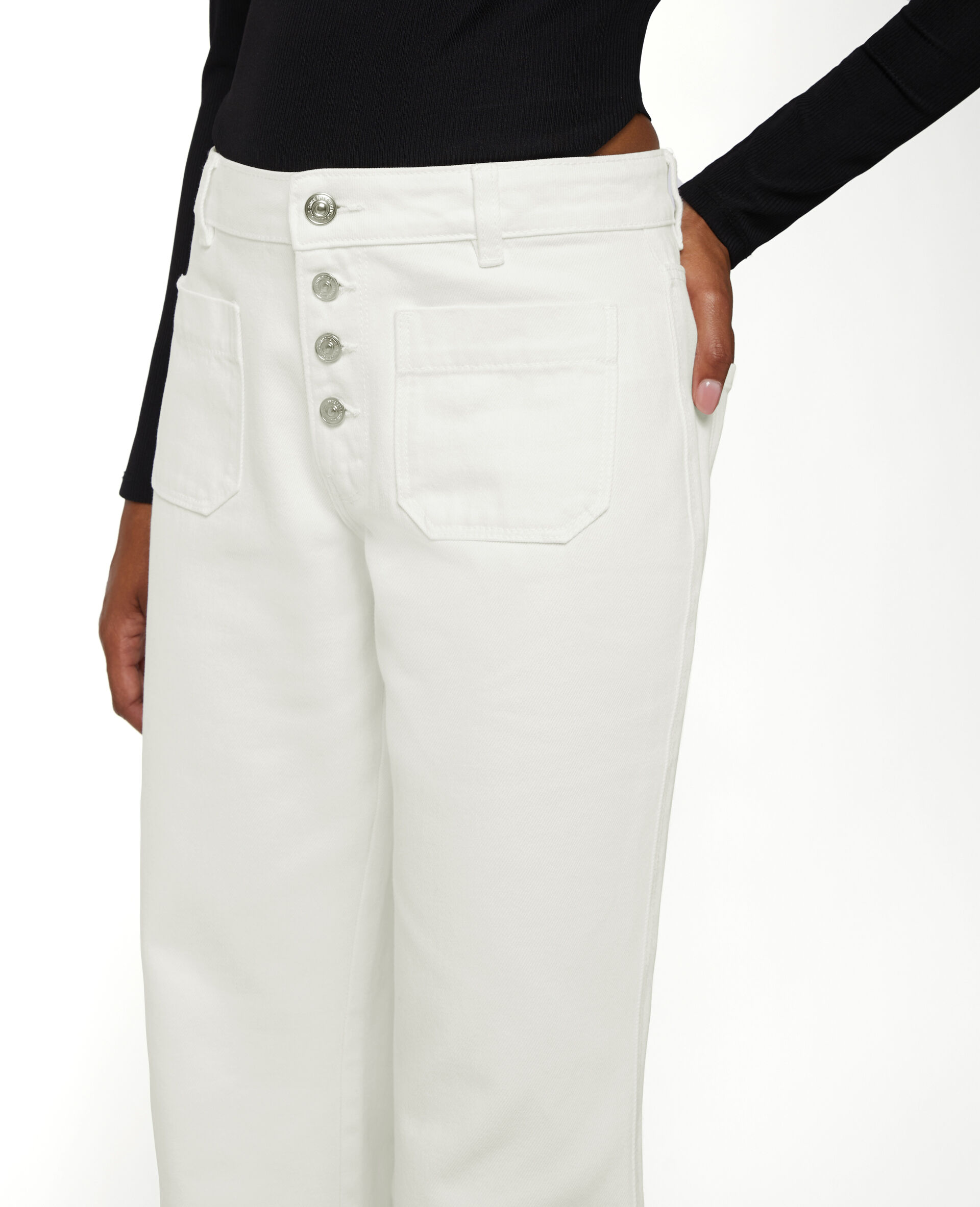 Jean flare taille haute boutons apparents - Blanc
