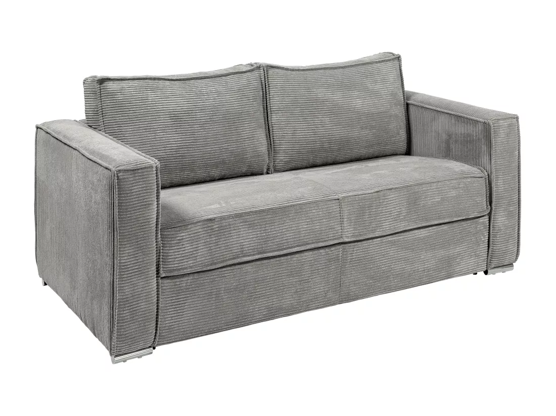 Canapé 3 places convertible express en velours côtelé gris clair - Couchage à lattes larges 140 cm - Matelas 18 cm LORETO
