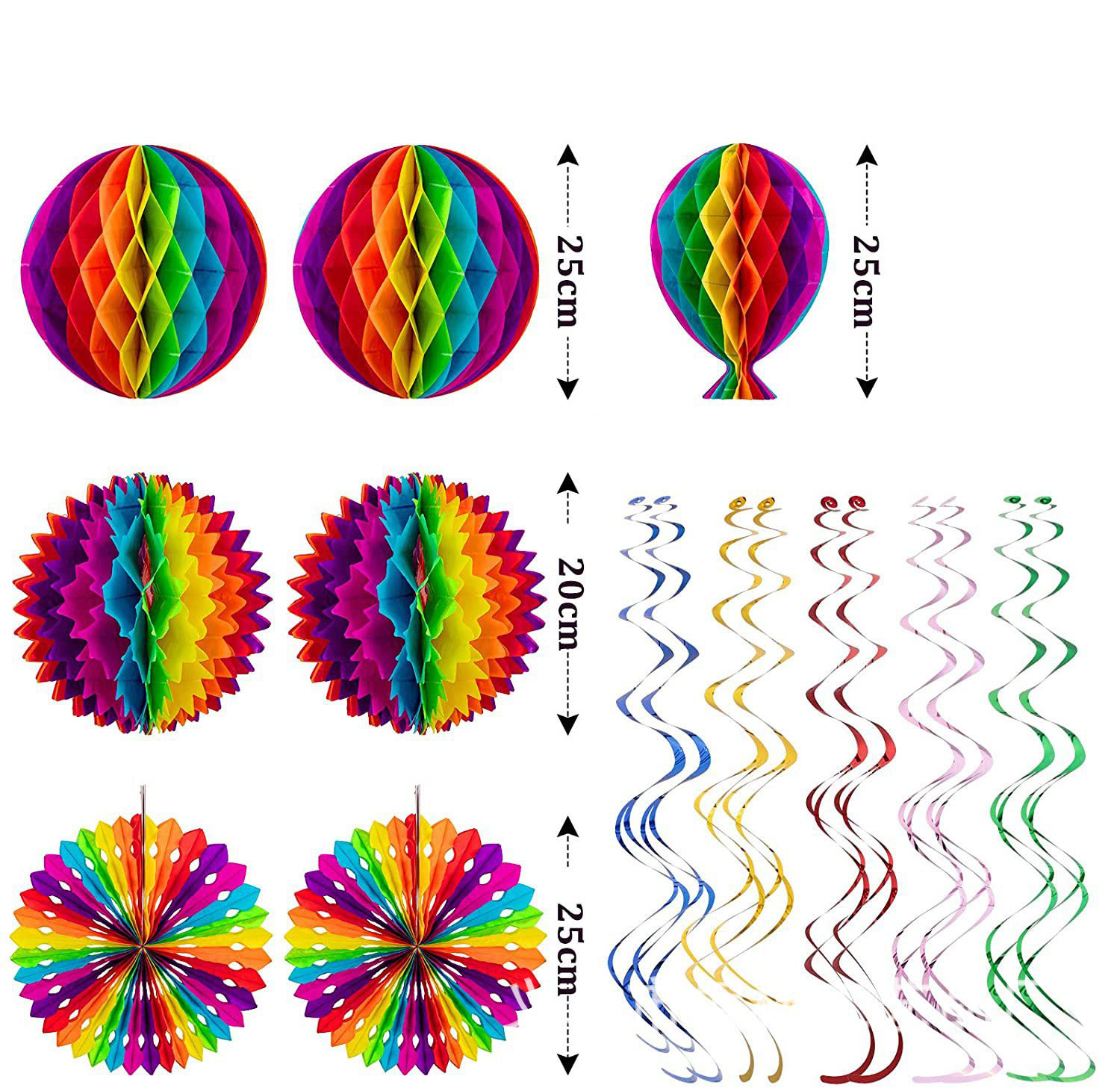 (37-tlg. Set) Happy Birthday Girlande Geburtstags Party Deko   Papier Wabenkugeln / Spiralen Girlanden - Bunt