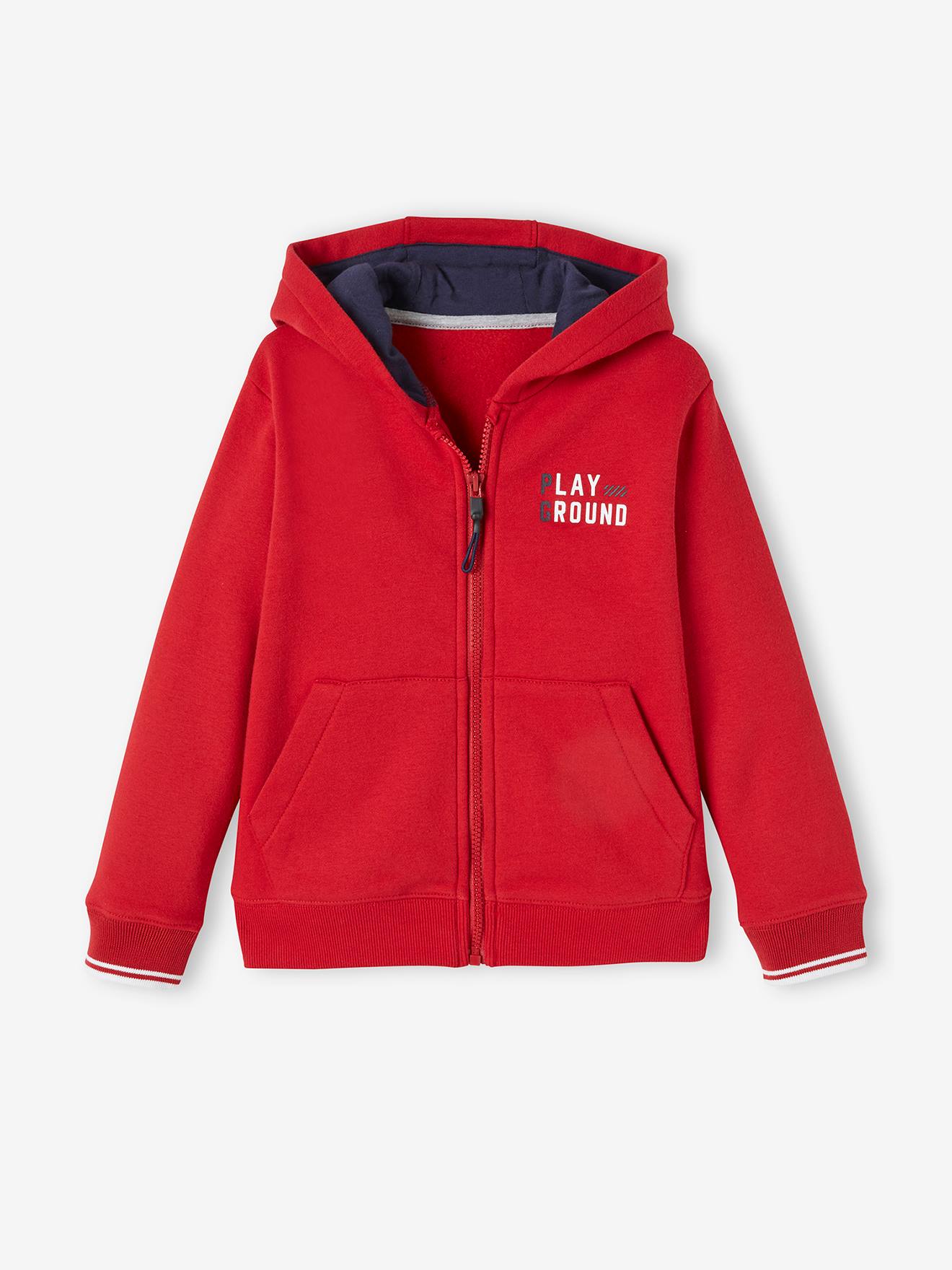 Moletom esportivo infantil Play Ground com zíper, azul escuro liso com estampas.