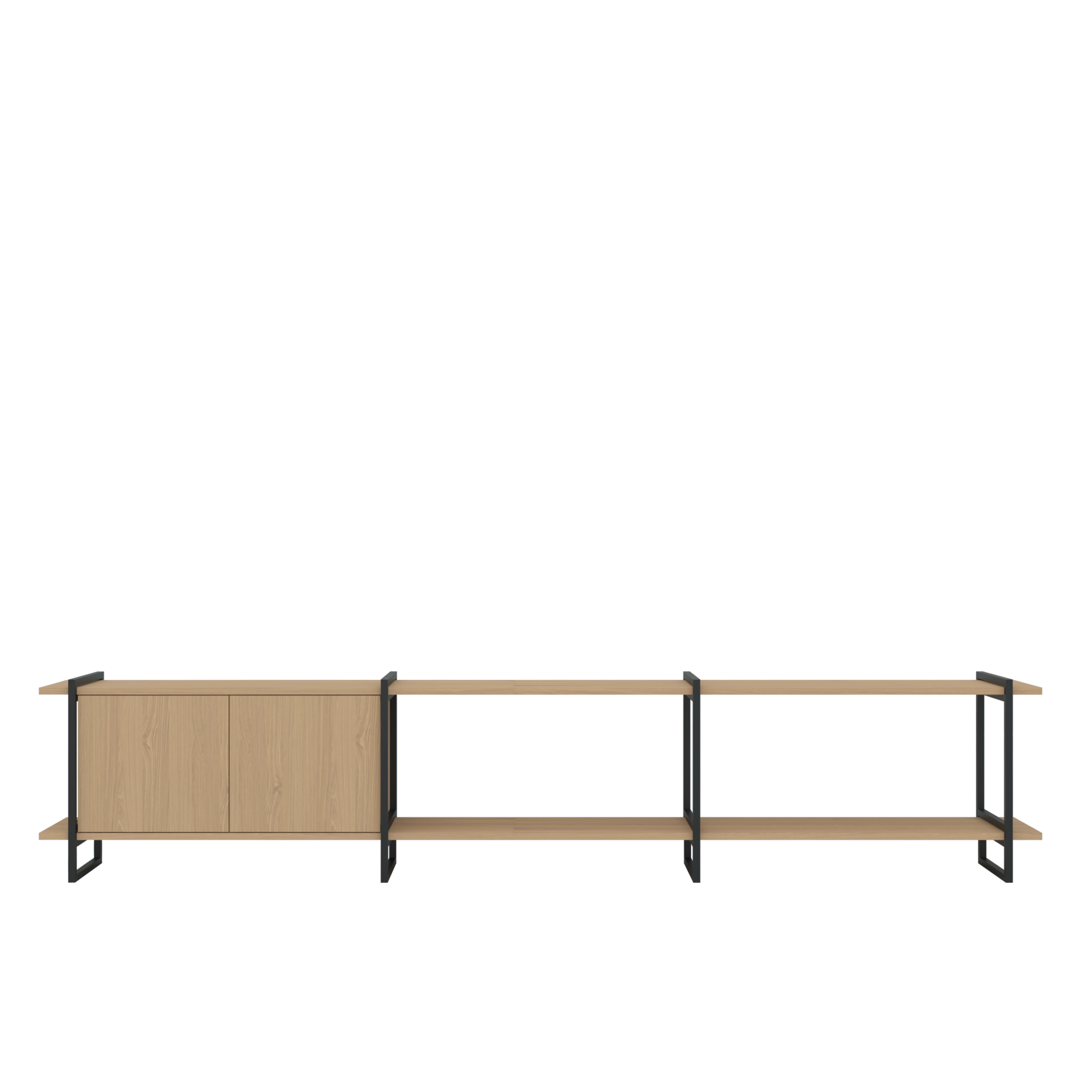 Modular Cabinet MC-2L Wandkast Hardwax Olie 3041, 2 x plank Large, 1 x closed oak element, Zwart Frame